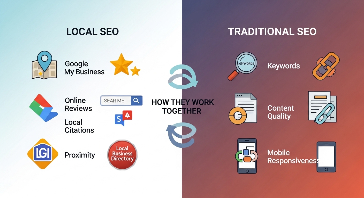 Local SEO vs Traditional SEO Ranking Factors (And How They Work Together)